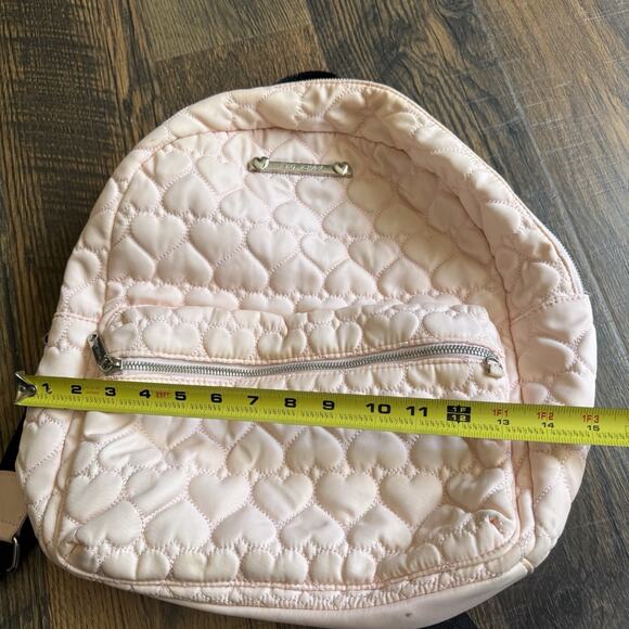 Betsey Johnson Heart Quilted Pink Backpack Floral Lining Medium Size Bag - Picture 9 of 9